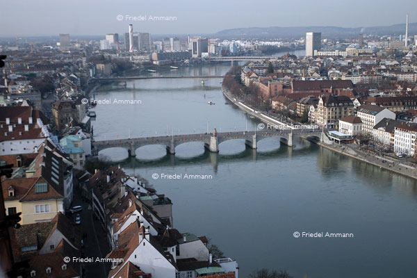 BASEL - Mittlere Rheinbrücke, Blick nach Nordwesten