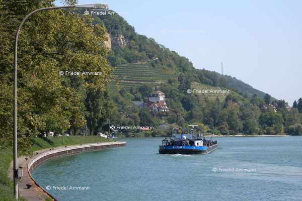 BASEL - Rheinschiffahrt - Birsfelden nach Passieren der Schleuse, im Hintergrund Grenzach (D)