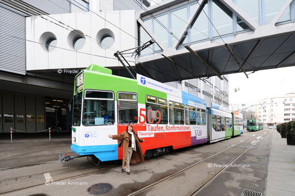 BASEL – Öffentlicher Verkehr – BVB, Tramwerbung der reformierten Kirche