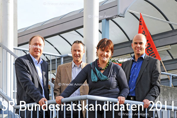SCHWEIZ – Geschichte / Politik – JUSO Jahresversammlung Liestal,  5. Nov. 2011 – Bundesratskandidaten Pierre Yves Maillard, Stephane Rossini, Marina Carobbio Guscetti, Alain Berset 